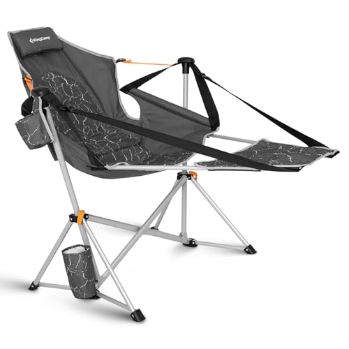 KingCamp Hammock Chair with Footrest – Heavy Duty Swinging Rocking Camping Chairs for Adults up to 400lbs, Folding Portable Oversized Rocker with Cup Holder & Pillow for Outdoor Beach Lawn RV Sports - color: Footrest Deluxe Lava/Grey