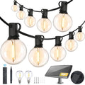 Yusist 100FT Solar String Lights Outdoor Waterproof with Remote, G40 Solar Powered String Lights with 30+2 LED Shatterproof Bulbs, Dimmable Solar Patio Hanging Lights for Outside Backyard Party - size: 100FT