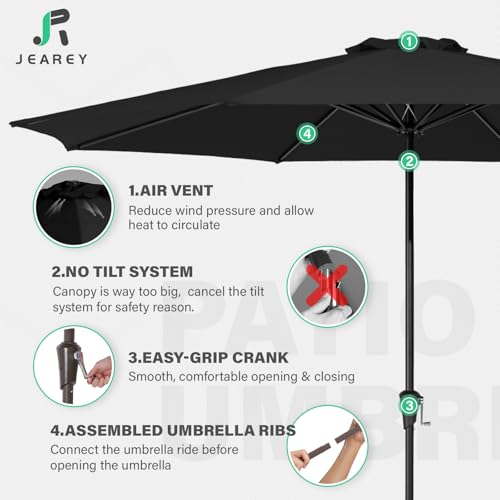 JEAREY 11' Patio Umbrellas Outdoor Table Market Umbrella w/Crank, 8 Sturdy Ribs, UV Protection Windproof for Garden, Deck, Backyard, Pool(Black) - color: Black, size: 11ft