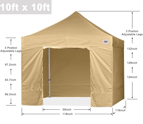 ABCCANOPY Easy Pop Up Canopy Tent with Sidewalls 10x10 Commercial -Series, Beige - color: beige, size: 10X10