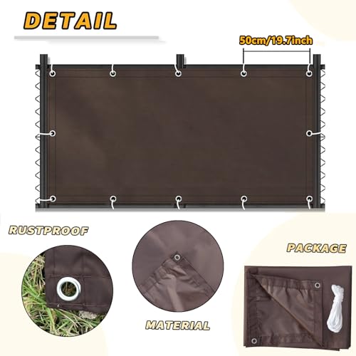 Waterproof Balcony Privacy Screen Fence Cover 3'3"x9'9" Sun Shade Sail Shade Cloth Decorative Fence Covering with Grommet for Deck Patio Backyard Porch Railing - color: Coffee-Waterproof, size: 3'3"x9'9"