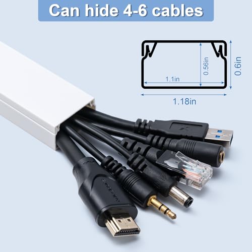 157in Cord Hider Kit, Cord Covers for Wires on Wall, Cable Hider Cord Organizer, Wire Hiders for TV on Wall, Cord Concealer, Cable Cover Wall Wire Management, 10 X L15.7 W1.18 H0.6in, White - size: 157in L×1.18in W×0.6in H