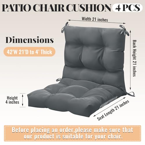 Marsui 4 Pcs Outdoor Indoor High Back Chair Cushions Patio Furniture Tufted Pillow with Ties Water-Resistant Replacement Outdoor Rocking Chair Cushions, 42 x 21 Inches (Dark Gray,Solid Color) - color: Dark Gray, size: Solid Color