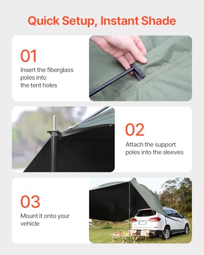 VEVOR Versatility Camping Tent, Auto Canopy Sun Shade UV50+ PU3000mm, Car Tailgate Sun Shelter for Truck Bed, SUV, RV, Van, Trailer and Overlanding, Portable Teardrop Awning Canopy Tear Resistant Tarp - color: ArmyGreen 10X7ft Car Awning