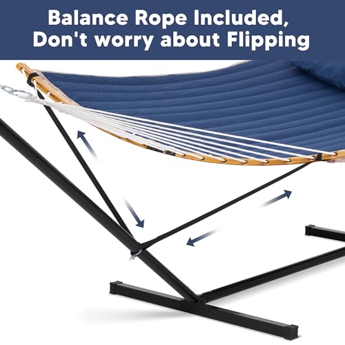 SUNCREAT Portable Outdoor Hammock with Stand, Heavy Duty Hammock with Carrying Bag, Soft Pillow, Balance Ropes, Dark Blue - color: Dark Blue