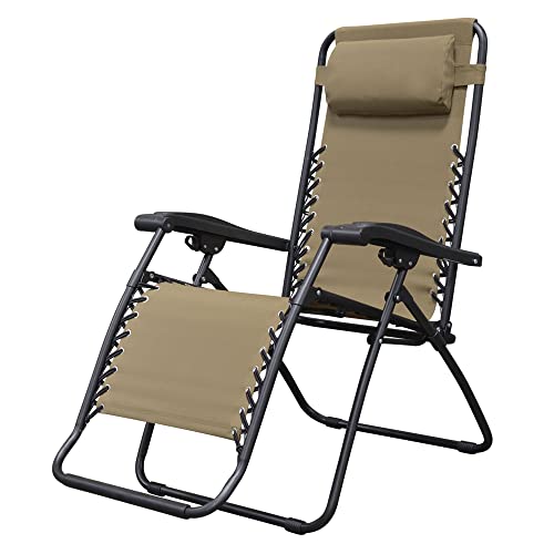 Caravan Sports Zero Gravity Outdoor Portable Folding Camping Lawn Deck Patio Pool Recliner Lounge Chair for Adults, Adjustable Headrest, Beige - color: Beige