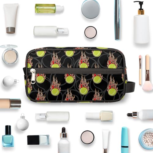 Kids Travel Toiletry Bag - Fire Tennis Ball Waterproof Hanging Cosmetic Hygiene Bags for Boys Men - Large Shave Kit for Toiletries Accessories Bathroom Stuff - color: Fire Tennis Ball