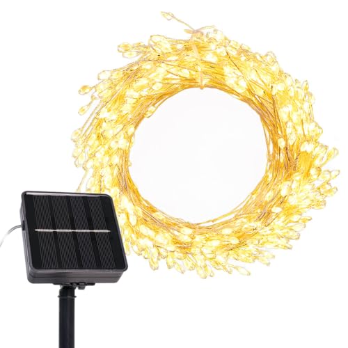 20FT 200LED Solar String Lights, Outdoor Waterproof 8 Modes, Silver Copper Wire Firecracker Fairy Lights | Solar-Powered Decor for Patio, Balcony, Wedding, Christmas (Warm White) - color: Warm White, size: Silver Wire