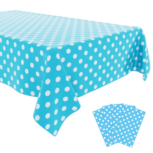 4 Pack Blue Polka Dot Tablecloth,Blue and White Tablecloths Disposable Plastic Rectangular Picnic Table Cover,Suitable for Rectangular Tables(54 x 108 Inches) - color: Polka Dot Blue, size: 54" x 108" Rectangular (4 Pack)