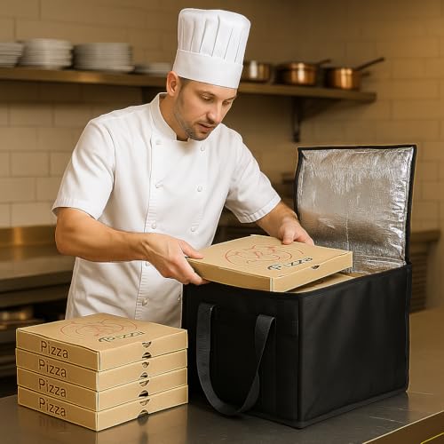 Bodaon Insulated Pizza Delivery Bag, 16" x 16" x 14" Pizza Warmer Bags for Carry Hot, Commercial Delivery Bag, Food Warmers for Parties, Pizza Pack Insulation, Pizza Carrier, Black, 1-Pack - color: Black-Red