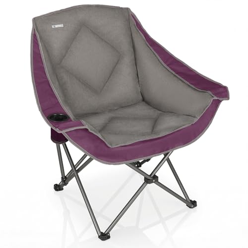 Folding Camping Chair,Oversized Portable Camping Chair with Cup Holder,Heavy Duty Padded Lawn Chair for Camping, Tailgates, Beach, and Sports - color: Purple
