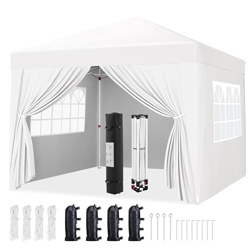 Yaheetech 12x12 Pop Up Canopy with 4 Removable Sidewalls, Portable Enclosed Instant Tent, Waterproof Outdoor Tent, Beach Sun Shelter with 4 Sandbags, 12 Stakes & 4 Ropes, White - color: White, size: 12x12