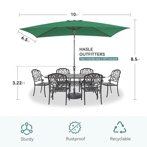 HASLE OUTFITTERS Rectangular Patio Umbrella, 6.5 x 10 ft Rectangle Table Umbrellas w/Heavy Duty Ribs, Effortless Crank and Push Button Tilt, Wind Resistant Sun Umbrella for Outdoor Patio, Dark Green - color: Dark Green