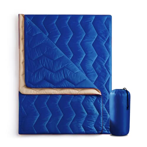 UNIKOME Waterproof Puffy Camping Blanket - Lightweight Packable Outdoor Quilt with Corner Loops, Warm Compact Blanket for Cold Weather Hiking Picnic Stadium Travel, 75"×52", Blue - color: 08 Navy