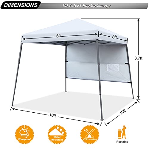 ABCCANOPY Pop Up Canopy Tent-10x10 Outdoor Camping Canopy Slant Leg Beach Canopy Tent with Backpack Bag,10 x 10 ft Base / 8 x 8 ft Top，White - color: White, size: 10x10