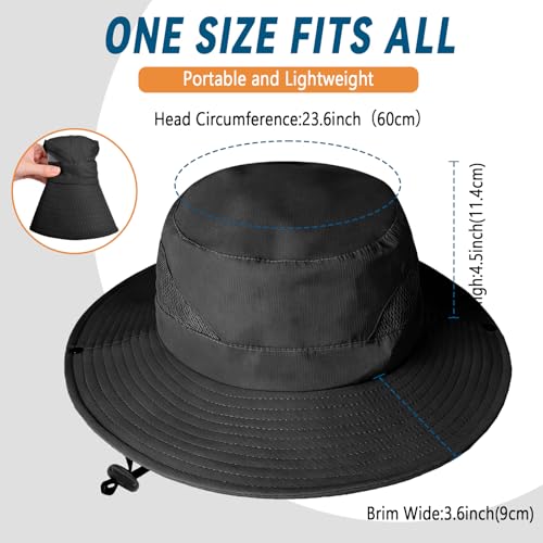 ZOORON Sun Hats for Men Women, Wide Brim Safari Hats UV Protection UPF50+ Waterproof Boonie Hats for Fishing Hiking Camping - color: With One Pair Cooling Sleeves-1pack-black