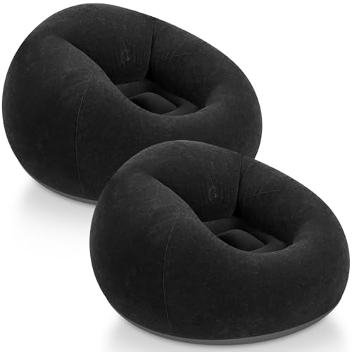 Realspring Inflatable Bean Bag Chairs Outdoor Blow up Camping Chairs Inflatable Lazy Sofa Folding Portable Bean Bag Loungers Couch for Movie Night(Black,2 Pcs) - color: Black