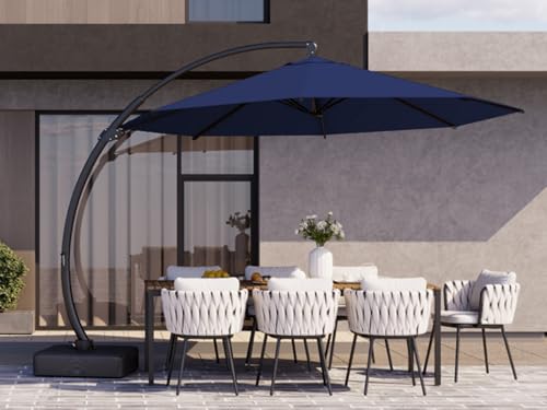 Kingdura 12ft Offset Cantilever Patio Umbrella with Base Included, Large Round Aluminum Outdoor Umbrella, 360° Rotation & Infinite Tilt, Heavy Duty Frame for Deck Pool Backyard, Navy blue - color: Navy blue, size: 12 FT