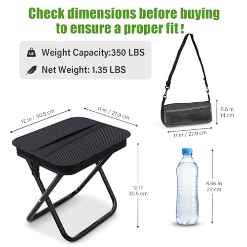 JELUTRIC Portable Ultralight Collapsible Camping Stool,Folding Lightweight Chair, Handy Fishing Stool 350 LB,Backpack Pocket Stool for Hiking Picnic Travel with Sunglass Bag and Magnetic Hat Clip - color: Black
