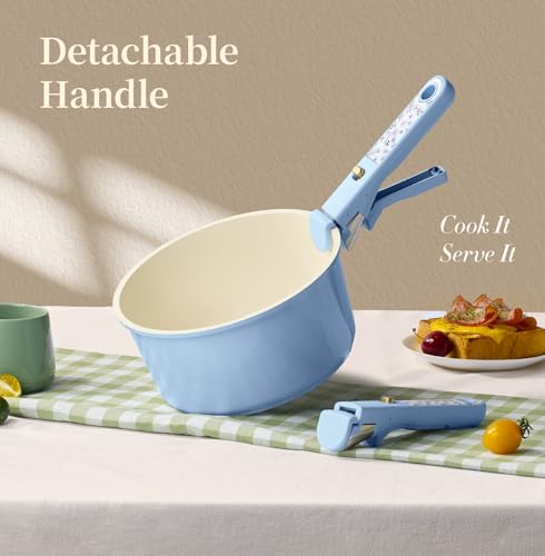 CAROTE 15Pcs Ceramic Cookware Set, Pots and Pans Set Non Stick, Kitchen Cooking Set with Detachable Handle, Non Toxic Induction Cookware, Dishwasher/Oven Safe - color: Light Blue