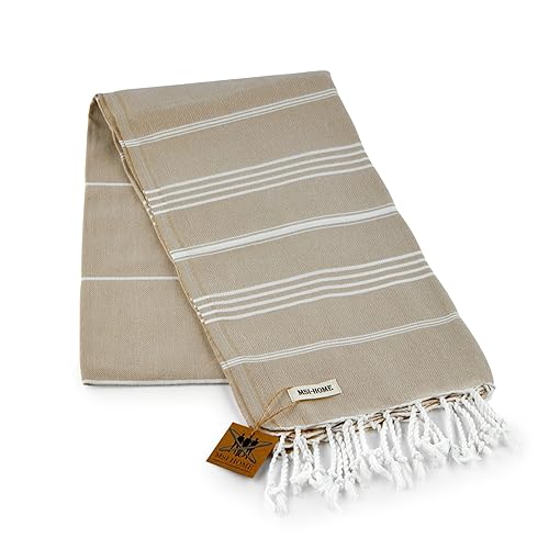 100% Organic Turkish Cotton Beach and Bath Towel, Peshtemal Towel Blanket, Quick Dry Sand Free, Oversized Light Compact, Diamond Weave, Prewashed, 71 x 39 Inches (Light Brown) - color: Light Brown