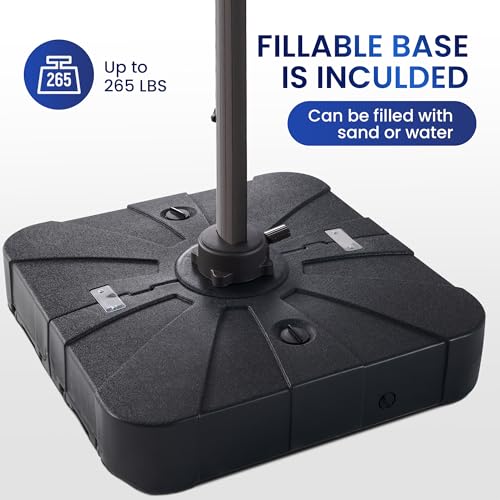 10 X 13 FT Cantilever Patio Umbrella with Led Lights and Base Included Outdoor Heavy Duty Double Top Rectangle Offset Umbrellas with 360-degree Rotation for Pool Deck Backyard, Navy - color: Navy, size: 10' X13'-Weighted Base Included
