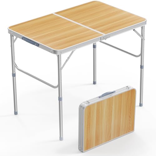 VINGLI 3FT Small Camping Table Adjustable Height Aluminum Folding Table for Picnic Party BBQ, Plastic RV Suitcase Table Portable Lightweight Fold Up Utility Outdoor Tables with Carrying Handle … - color: Natural, size: 3ft