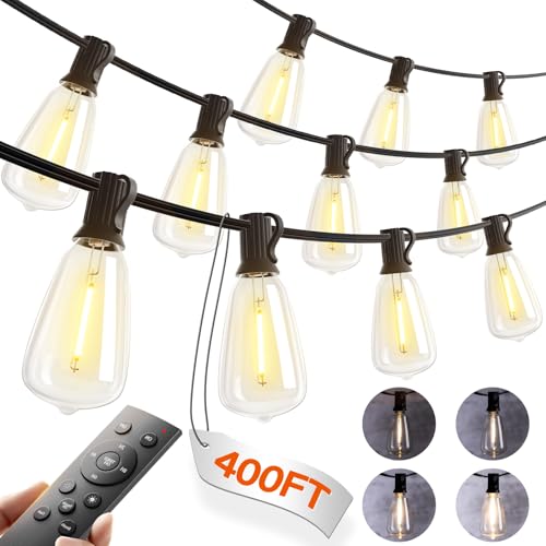 addlon 400FT(50FT*8) Outdoor String Lights with Remote,Waterproof Patio Lights ETL Listed with Shatterproof Dimmable ST38 LED Bulbs Connectable Outdoor Lighting for Backyard Bistro Garden Bistro - size: 400ft