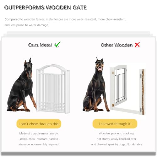 4NM Metal No Drilling Expandable Dog Gate, Extra Wide 192", Extra Tall 32" Free Standing Pet Gate with Door, Gates for Dogs Outdoor or Indoor, with 4PCS Support - White - color: White, size: 【32"H】8-Panel with Door