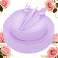 EI 150pcs Purple Plastic Plates for Party,Fancy Disposable Plates,Heavy Duty Plastic Dinnerware Set for Wedding,Easter,Afternoon Tea Party,Spring,Mother's Day,Valentine's Day - color: Purple Frosted Plastic Plates