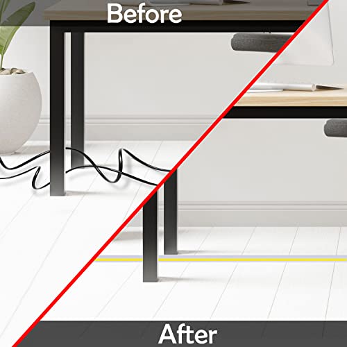 Rubber Bond Cord Cover Floor Cable Protector - Strong Self Adhesive Floor Cord Covers for Wires - Low Profile Extension Cord Covers for Floor & Wall - color: White Stripped - Two Thick Cords, size: 4 Feet