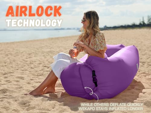 WEKAPO Inflatable Couch Air Lounger Chair - Camping & Beach Accessories, Portable Blow up Sofa for Hiking, Lawn, Indoor/Outdoor Movies & Music Festivals. Lightweight and Easy to Set Up Air Hammock - color: Purple