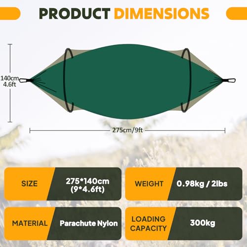 Chihee Ultra-Light Travel Camping Hammock Pop-up Net Hammock 660lbs Load Capacity,Breathable,Quick-Drying Parachute Nylon 2 Premium Carabiners,2 Tree Slings Included for Outdoor Backpacking Hiking - color: Dark Green