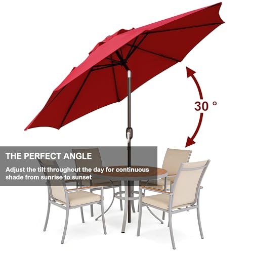 Blissun 9' Outdoor Patio Umbrella, Outdoor Table Umbrella, Yard Umbrella, Market Umbrella with 8 Sturdy Ribs, Push Button Tilt and Crank - color: RED
