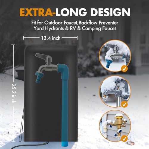 Electric Heated Outdoor Faucet Cover for Faucet and Pipe, Extra-Large 25×13.7”Oxford Fabric Spigot Heater & Freeze Protector with Overheat Protection, 57W Quick Heating for RV Home Winterizing