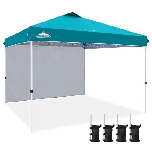 EAGLE PEAK Commercial Canopy 12x12 Pop Up Canopy Tent with 1 Sidewall, Easy Setup Heavy Duty Instant Event Shelter for Vendors & Markets, Outdoor Sun Shade, Turquoise - color: Turquoise, size: 12x12