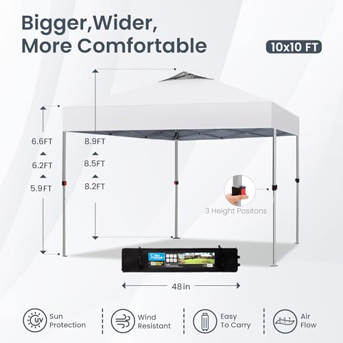 PHI VILLA 10x10 Pop Up Canopy Tent Easy Outdoor Sun Shade for Events Party Tent, 100 Sq. Ft of Shade, White - color: White, size: 10×10