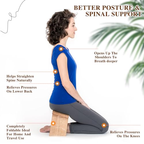 Meditation Bench with Cushion Foldable Ergonomic Bamboo Kneeling Stool Seiza Bench Wooden Meditation Stool Chair Zen Lotus Yoga Stool Floor Sitting Prayer Bench Removable Pillow - color: Light Grey