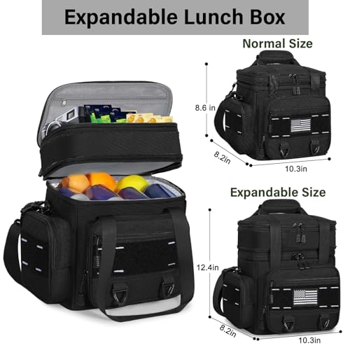 TENKIST Expandable Tactical Lunch Box, Large Insulated Lunch Cooler Bag Heavy Duty Leakproof Lunch Pail for Men Adults Work Office Outdoor Picnic Trips,16L,Black - color: A-Black, size: 16L