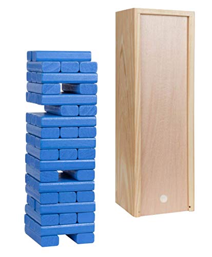 WE Games Wooden Block Stacking Party Game for Adults, Tumble Tower Wedding Guest Book Alternative, Tabletop Games, Includes Storage Case, 12 inches - color: Blue