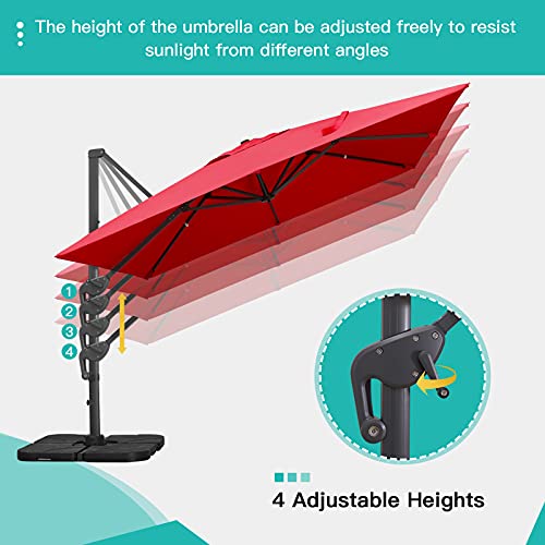Sunnyglade 10x10Ft Cantilever Patio Umbrella Square Deluxe Offset Umbrella 360°Rotation & Integrated Tilting System Heavy Duty Patio Hanging Umbrella for Market Garden Deck Pool Backyard Patio (Red) - color: Red, size: 10 x 10 ft