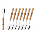 Dessert Spoon Set with Bamboo Handle, 8-Piece Stainless Steel Shiny Silver Dessert Spoon, Natural Bamboo Cutlery, Creative Design Small Spoons for Home Restaurant, 6.65 inch, Handcrafted - color: 8-Piece Dessert Spoon