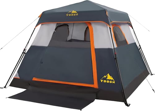 3/4 Person Camping Tent with 1 Door, 4 Windows, and Upgraded Ventilation– Instant Setup, Waterproof, 8'x 8'x 67''Oxford Fabric Floor Pop Up in 60 Seconds Includes Rainfly and Backpack - color: 4 Person Slate Gray