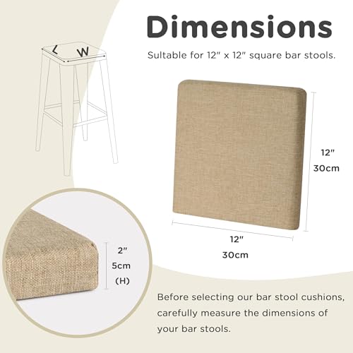 AddGrace Anti-Slip Bar Stool Cushions Square Bar Stool Seat Cushions with Ties Set of 4 Small Square Chair Pads with Machine Washable Cover 12"X12"X2" (Beige) - color: Beige