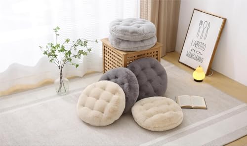 Large Floor Pillow Meditation Cushion Round Floor Cushions for Adults,Luxury Faux Fur Thick Floor Pillows for Sitting Put in Living Room Balcony Outdoor Tatami（Beige） - color: Beige