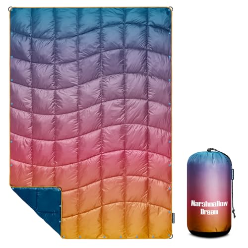 Camping Blanket, Puffy Blanket Lightweight Windproof Water Resistant for Outdoors,Hiking, Backpacking,Beach,Car,Picnic,Stadium - color: Grad Orange, size: 52"x75"