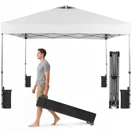 OLIXIS 10x10ft 1-Person Pop Up Canopy Tent, Heavy Duty One Push Setup Portable Outdoor Shelter for Beach Events Camping with Rolling Carry Bag, Snow White - color: Snow White, size: 10 X 10 Ft