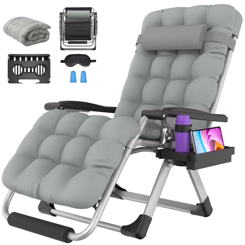 Suteck Oversized Zero Gravity Chair, 29In XL Outdoor Recliner Chair w/Removable Cushion&Headrest, Camping Lounge Chair w/Upgraded Lock&Footrest, Reclining Patio Chairs for Indoor Outdoor,500LBS - color: Cloud Gray, size: XL 29 Inch