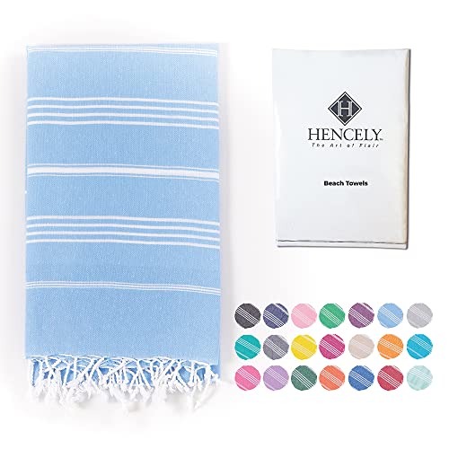 Hencely Turkish Beach Towel 37x68 Oversized, Sand-Free, Quick-Dry, Lightweight - Travel Essential for Pool & Bath - Striped 100% Cotton Bathroom Towels Accessories Gift (Light Blue) - color: Light Blue