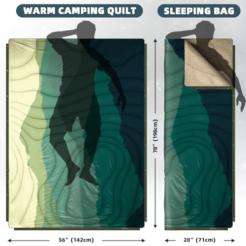Outdoor Camping Blanket - Puffy Camping Blanket Packable,Sherpa Fleece Warm Blanket for Camping, Outdoors, Travel, Stadium, Festivals, Beach, Hammock 56"x 78" Machine Washable, DWR, Lightweight - color: Green Mountain, size: 78 x 56 inches